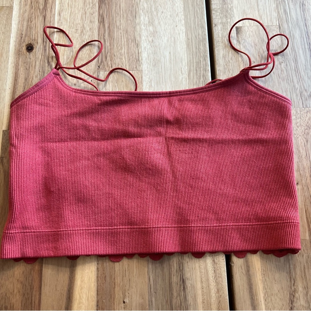 Gilly Hicks Red Ribbed Lace Back Crop Cami Top Size M